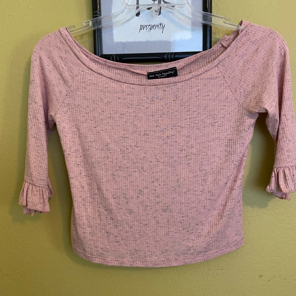 Cropped Pink Ruffle Sleeve Top